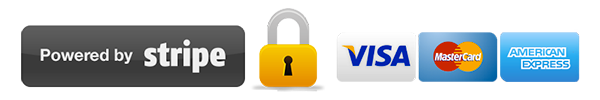 Powered by Stripe — paiement sécurisé Visa, MasterCard, American Express